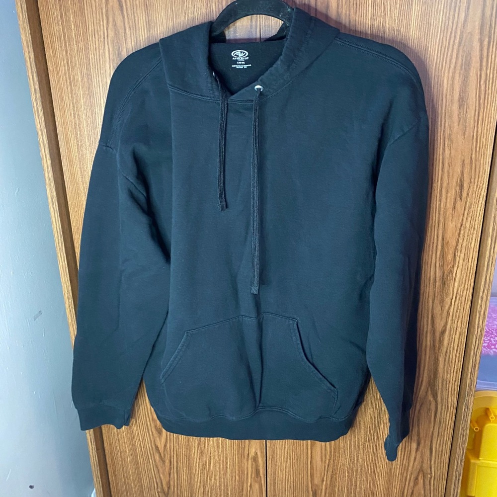 Athletic Works Hoodie Mens Large Black Fleece Pullover Sweatshirt Basic